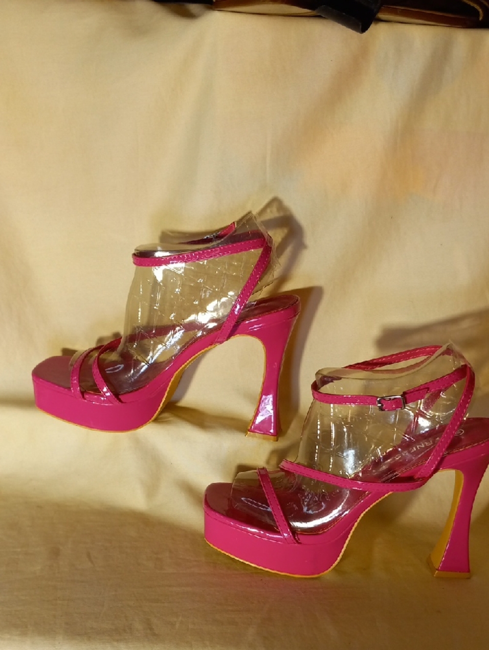 Fashion Nova Hot Pink Clear Strap Platform Heels
